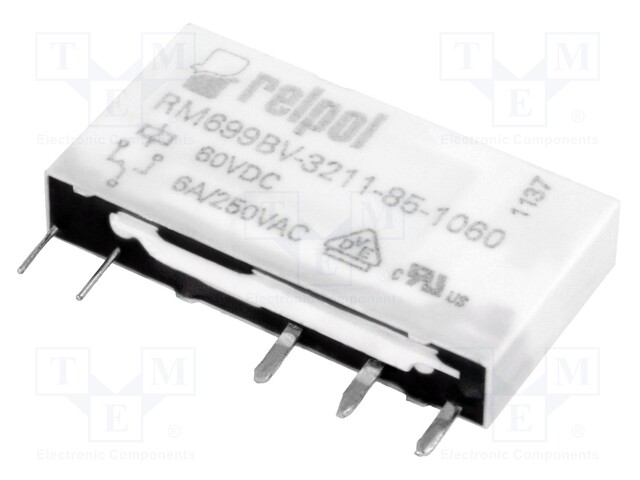 Relay: electromagnetic; SPDT; Ucoil: 60VDC; 6A/250VAC; 6A/24VDC; 6A