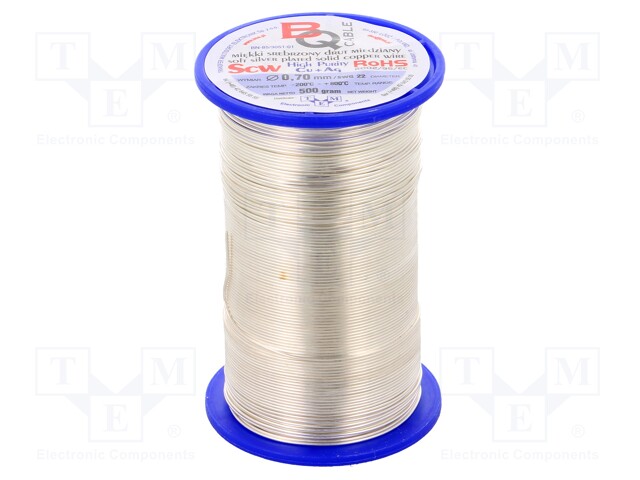 Silver plated copper wires; 0.7mm; 500g; 145m; -200÷800°C