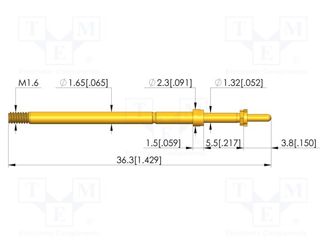 Test needle; Spring compression: 4mm; 5mm; 8A; CuBe; gold-plated