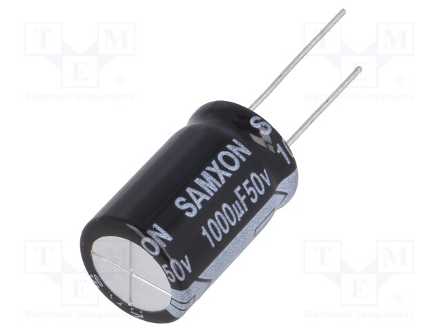 Capacitor: electrolytic; THT; 1mF; 50VDC; Ø16x25mm; Pitch: 7.5mm