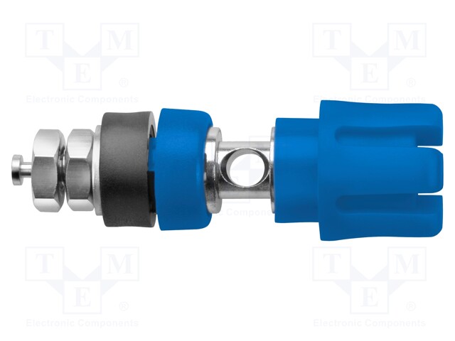Socket; 4mm banana; 30A; 60VDC; 50mm; blue; nickel plated; on panel