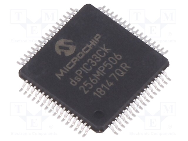 DsPIC microcontroller; SRAM: 24kB; Memory: 256kB; TQFP64; 3÷3.6VDC