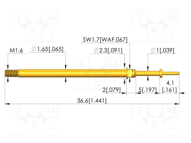 Test needle; Spring compression: 4mm; 5mm; 8A; CuBe; gold-plated