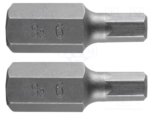Screwdriver bit; hex key; HEX 6mm; Overall len: 30mm; 2pcs.