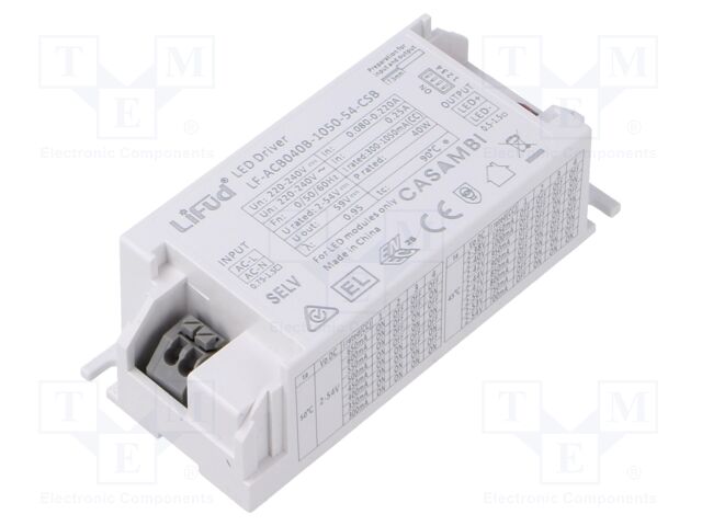 Power supply: switching; LED; 40W; 2÷54VDC; 300mA÷1.05A; IP20