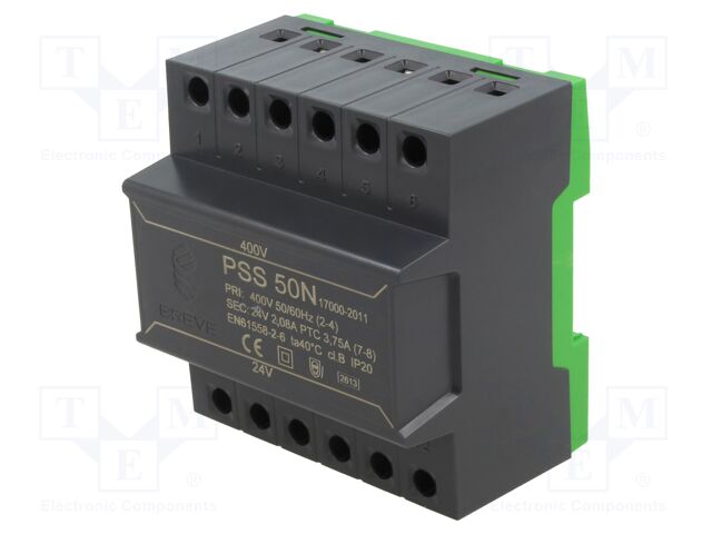 Transformer: mains; 50VA; 400VAC; 24V; Leads: terminal block; IP30