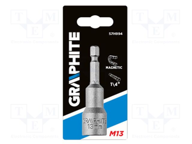 Screwdriver bit; 6-angles socket; HEX 13mm; Mounting: 1/4"