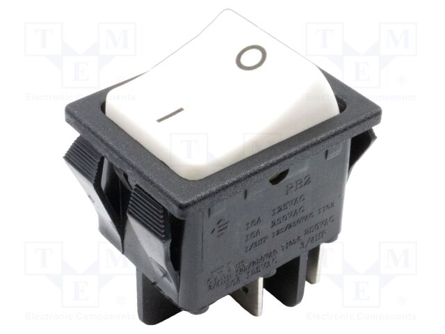 ROCKER; DPST; Pos: 2; OFF-ON; 16A/250VAC; white; Rcont max: 20mΩ