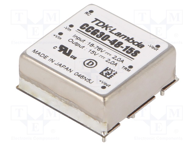 Converter: DC/DC; 30W; Uin: 18÷76V; 15VDC; Iout: 2A; 25.4x9.9x25.4mm