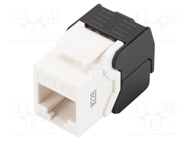 RJ45 module; Keystone; white,black; Cat: 6a; on cable; RJ45 socket
