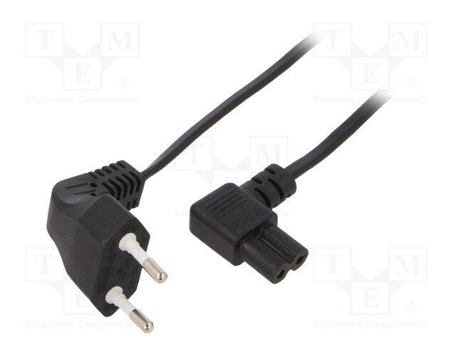 Cable; CEE 7/16 (C) plug angled,IEC C7 female angled; 1m; black