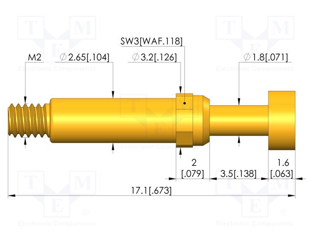 Test needle; Spring compression: 2.8mm; 3.5mm; 5A; brass; Ø: 3.5mm