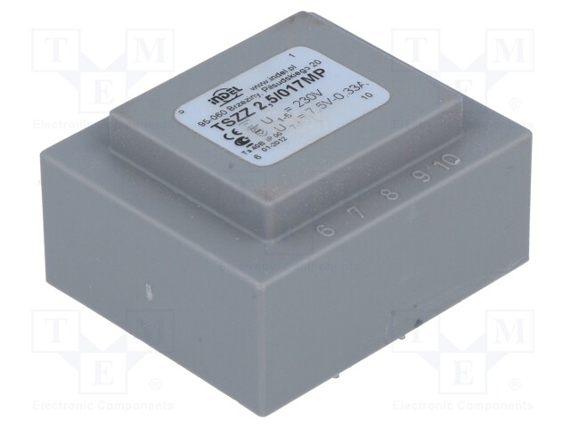 Transformer: encapsulated; 2.5VA; 230VAC; 7.5V; 0.333A; IP00; 120g