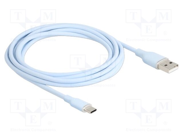 Cable; USB 2.0; USB A plug,USB C plug; gold-plated; 2.5m; blue