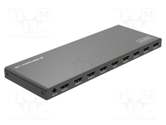 Splitter; HDMI 2.0; black; Input: DC socket,HDMI socket; metal