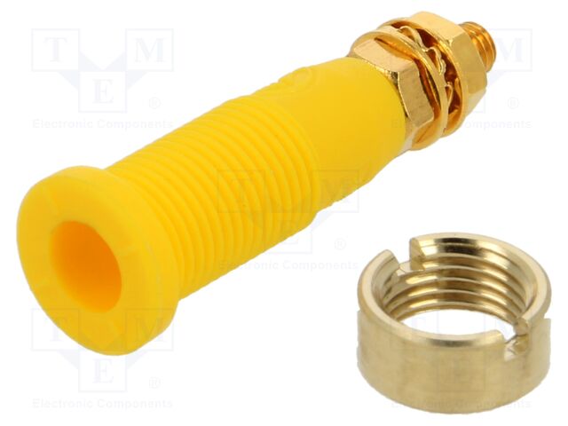 Connector: 2mm banana; socket; 10A; 1kV; 31mm; yellow; M3,screw