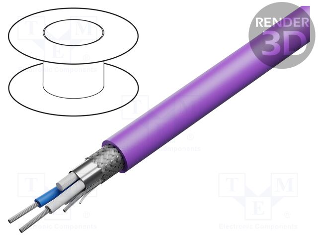 Wire; 1x2x20AWG; stranded; Cu; PVC; violet; 305m; CPR: Eca; 300V