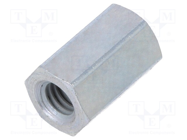 Screwed spacer sleeve; Int.thread: M3; 8mm; hexagonal; steel; zinc