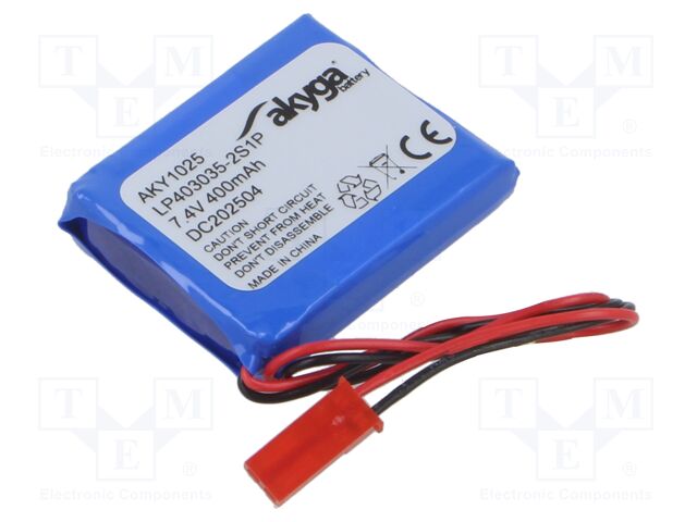 Re-battery: Li-Po; 7.4V; 400mAh; cables,JST SYP-02T-1 socket