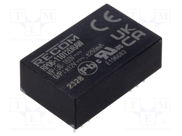 Converter: DC/DC; 6W; Uin: 36÷160V; Uout: 12VDC; Uout2: 12VDC; DIP24