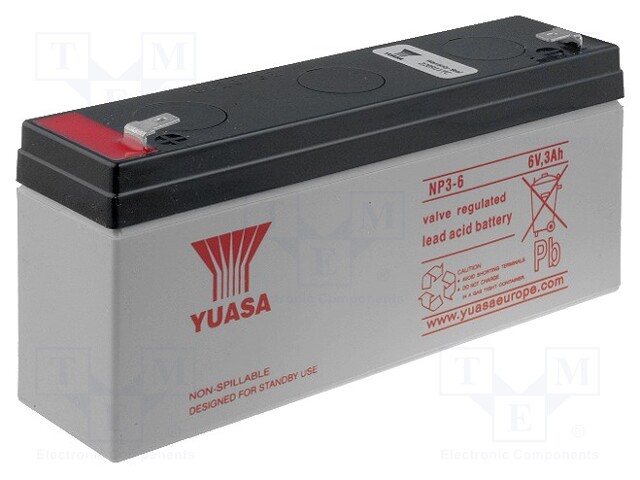 Re-battery: acid-lead; 6V; 3Ah; AGM; maintenance-free; 134x34x64mm