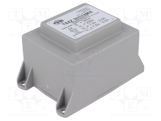 Transformer: encapsulated; 30VA; 230VAC; 7.5V; 7.5V; 2A; 2A; IP00