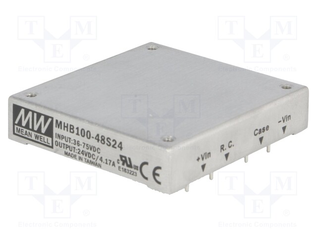 Converter: DC/DC; 100W; Uin: 36÷75V; 24VDC; Iout: 4.17A; 95g; 500kHz
