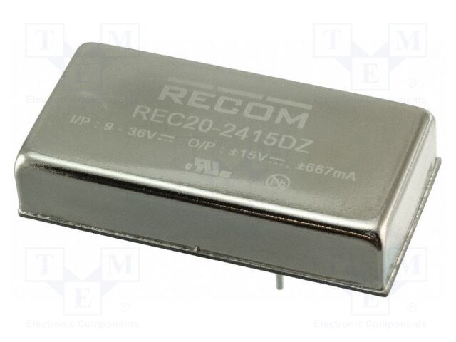 Converter: DC/DC; 20W; Uin: 9÷36V; Uout: 15VDC; Uout2: -15VDC; 2"x1"