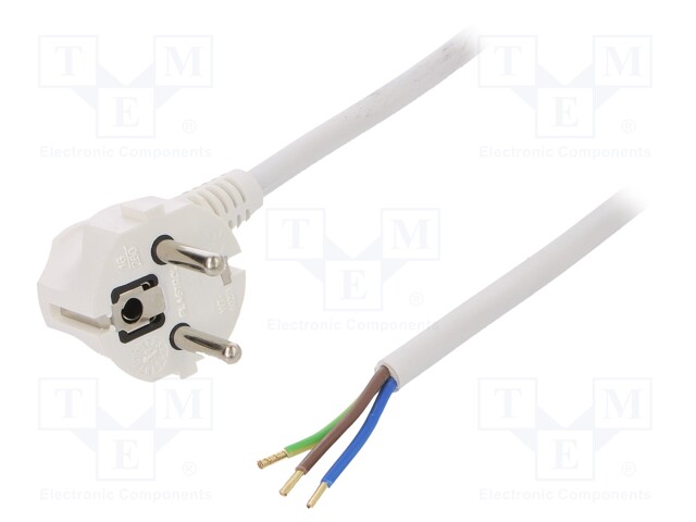 Cable; SCHUKO plug,CEE 7/7 (E/F) plug angled,wires; 3m; white