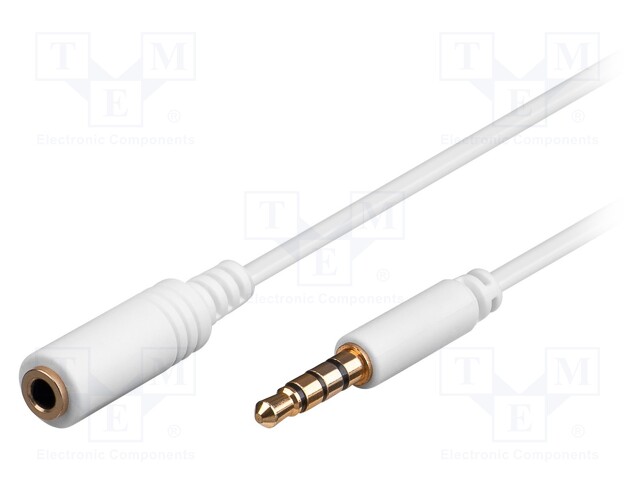 Cable; Jack 3,5mm 4pin plug,Jack 3.5mm 4pin socket; 3m; white