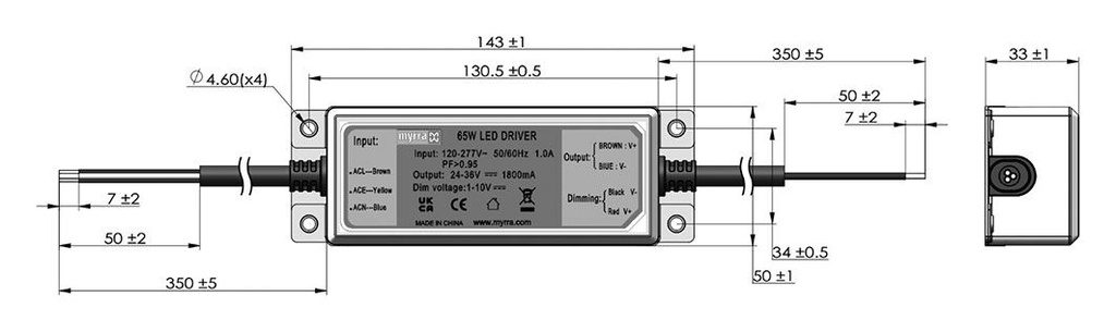 Power supply: switching; 65W; 25÷42VDC; 1.55A; 100÷305VAC; IP65