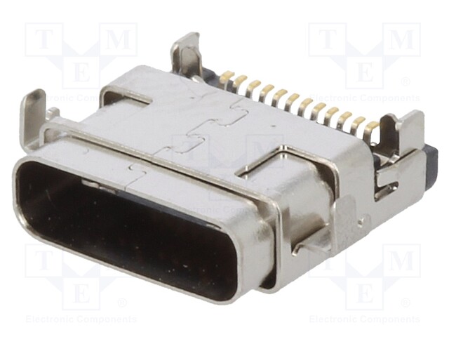 Socket; USB C; on PCBs; SMT; horizontal; USB 3.1; gold flash; 1A