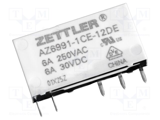 Relay: electromagnetic; SPDT; Ucoil: 12VDC; 8A; 6A/277VAC; 6A/30VDC