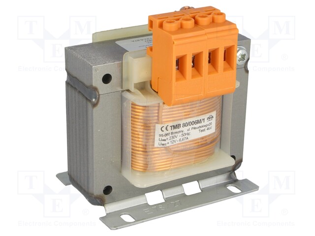 Transformer: mains; 80VA; 230VAC; 12V; Leads: terminal block; 1.2kg