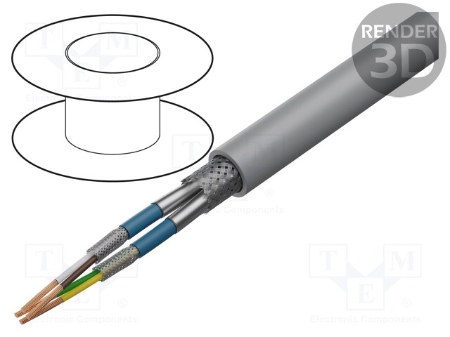 Wire; LiYCY-CY; 2x2x0,25mm2; PVC; grey; 500V; ECE R-118