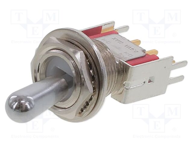 Switch: toggle; Pos: 2; SPDT; ON-ON; 0.02A/20VAC; 0.02A/20VDC; THT