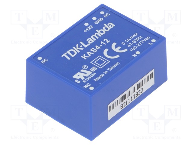 Converter: AC/DC; 4W; Uout: 12VDC; Iout: 333mA; 76%; Mounting: THT