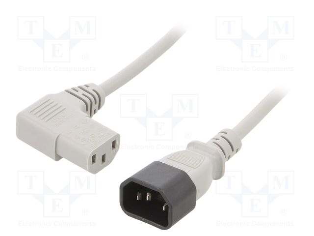 Cable; 3x1mm2; IEC C13 female 90°,IEC C14 male; PVC; 3m; grey; 10A