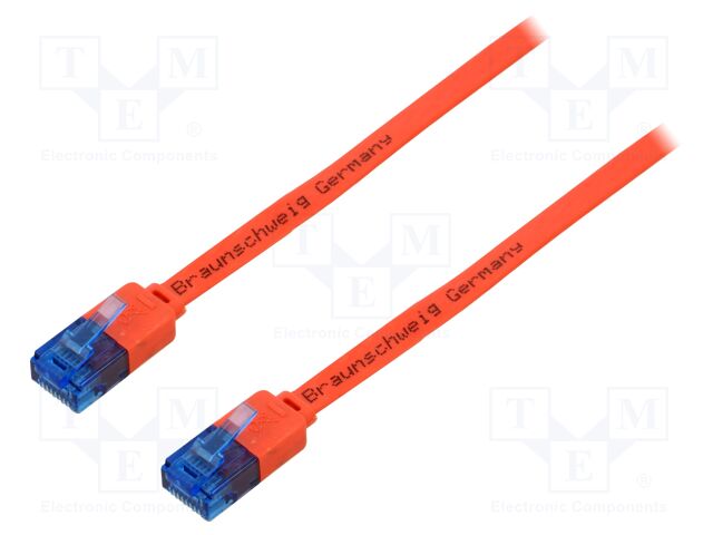 Patch cord; U/UTP; 6a; stranded; Cu; PVC; red; Len: 5m; 32AWG