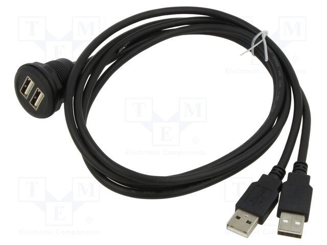 Cable; USB 2.0; USB A socket x2,USB A plug x2; 1m; black; 28AWG