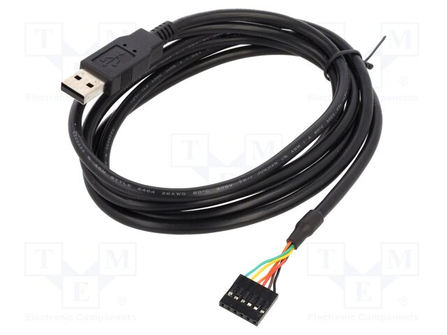 Cable; USB 2.0; USB A plug,6pin pin header; 1.8m; 26AWG; black