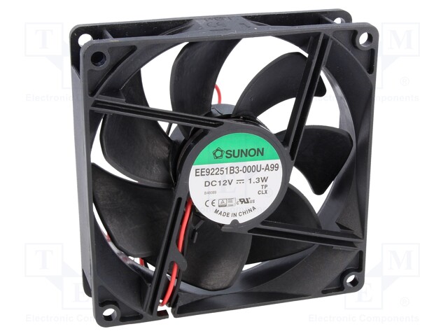 Fan: DC; axial; 12VDC; 92x92x25mm; 67.15m3/h; 28dBA; ball bearing