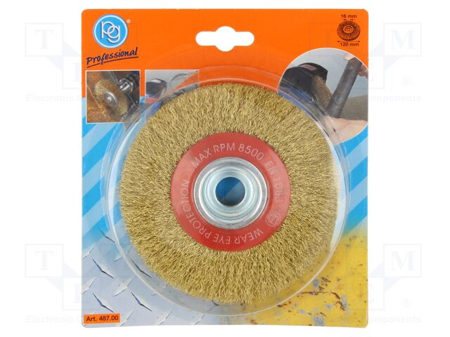 Wheel brush; 120mm; brass; Mount.hole diam: 16mm