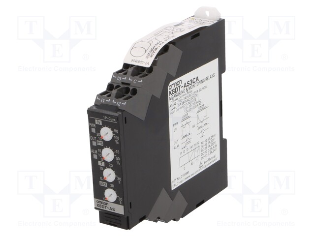 Current Monitoring Relay, Single Phase, K8DT-AS Series, SPDT, DIN Rail, Screw
