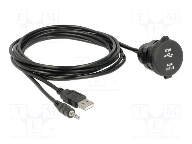 Cable; stereo,with flap; 2m; black; 22AWG,26AWG; on panel,push-in