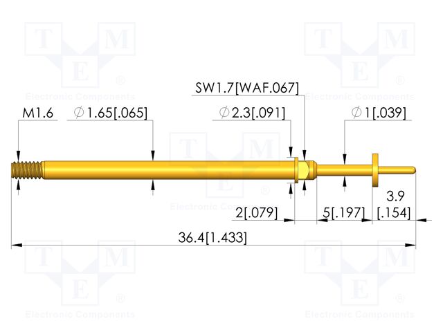 Test needle; Spring compression: 4mm; 5mm; 5A; CuBe; gold-plated