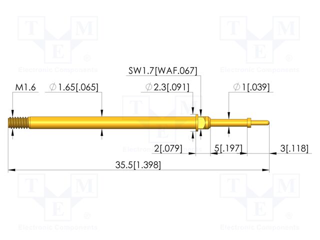 Test needle; Spring compression: 4mm; 5mm; 8A; CuBe; gold-plated