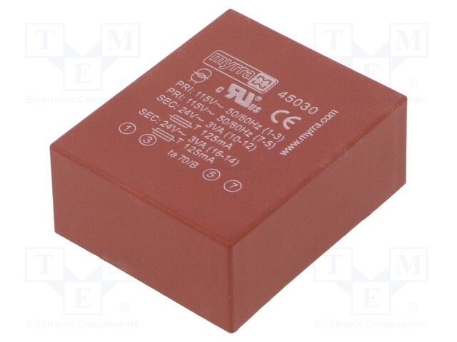 Transformer: encapsulated; 6VA; 115/230VAC; 24V; 24V; 125mA; 125mA