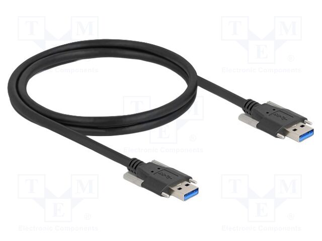 Cable; USB A plug,both sides; 1m; black; 26AWG,27AWG; 5Gbps; screw