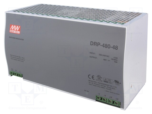Power supply: switched-mode; 480W; 48VDC; 48÷53VDC; 10A; 2.4kg